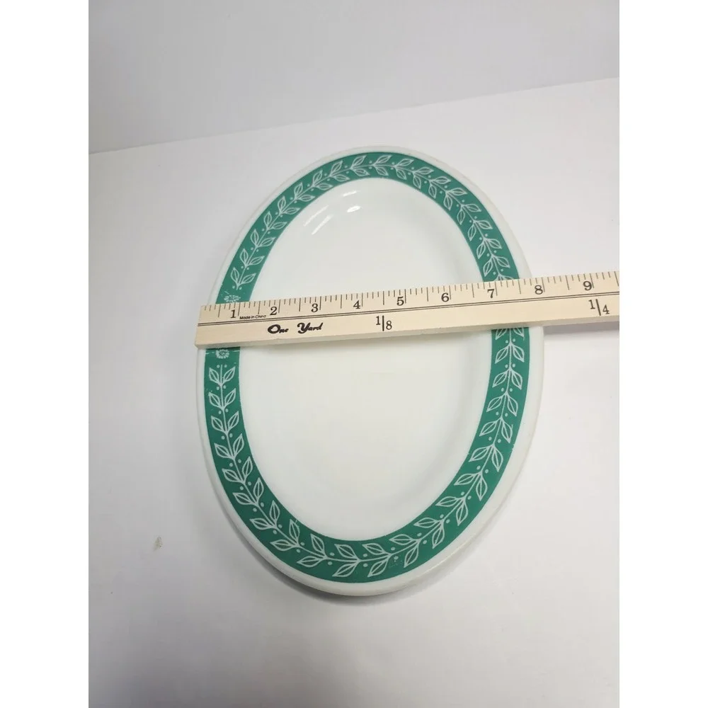 Vintage Pyrex Corning Fern Green -Green Laurel‎ Milk Glass Platter Made In USA
